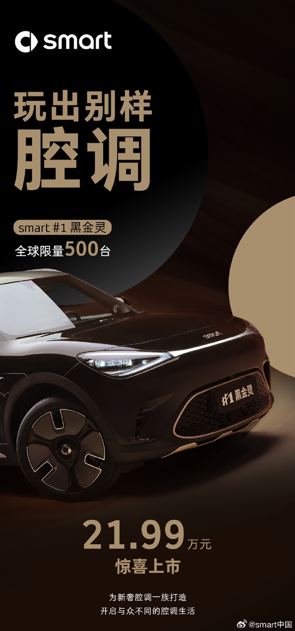 全球限量500台！smart精灵1黑金灵限量版车型上市：售价21.99万元