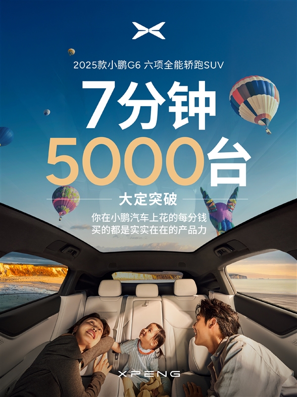 小鹏G6上市火爆，成年轻人首选电动车，7分钟订单突破五千台！