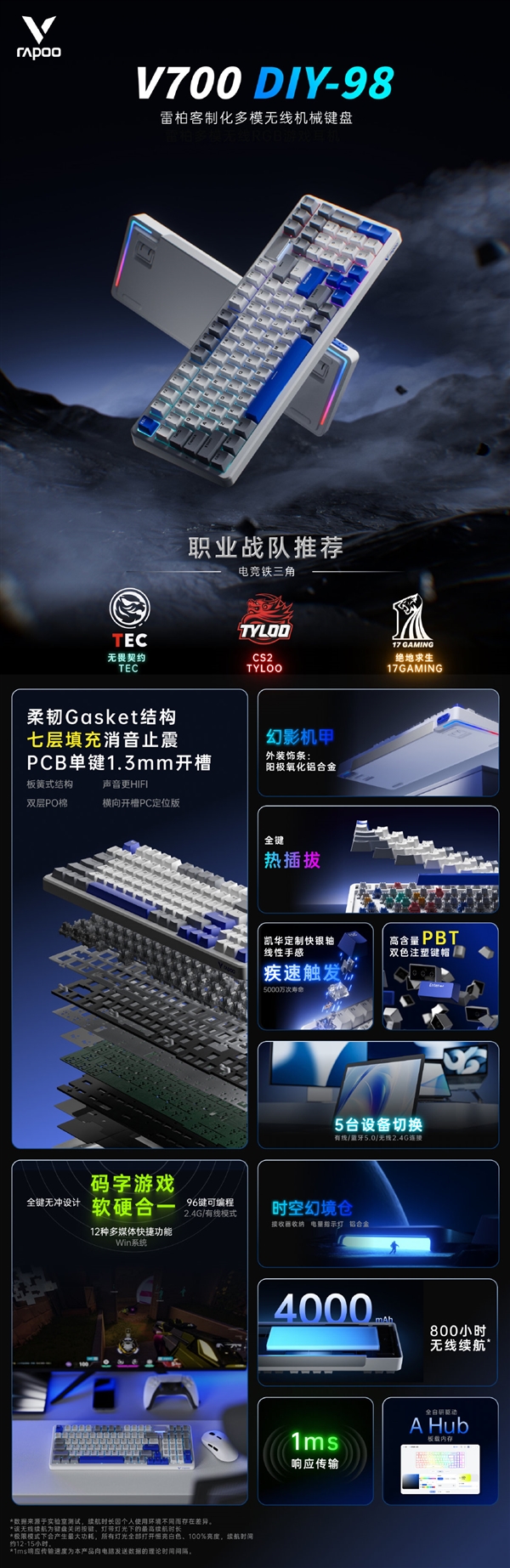 雷柏全新客制化机械键盘发布，全键可编程无冲突，仅售237元！