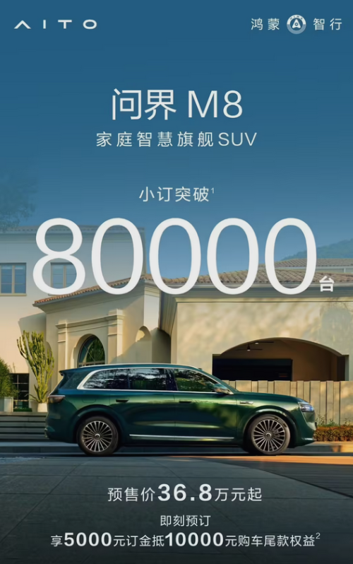 鸿蒙智行问界M8小订突破八万大关，首秀即创辉煌！