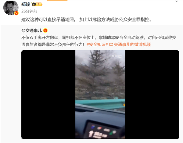 辅助驾驶滥用现象引关注，司机双手离方向盘，网友呼吁加大处罚力度