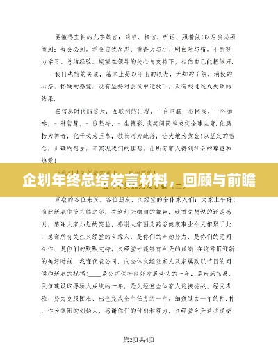企划年终总结发言材料,回顾与前瞻 企划年终总结发言材料,回顾与前瞻