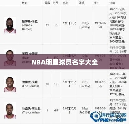 NBA明星球员名字大全，NBA明星球员名字大全，揭秘篮球界璀璨星群