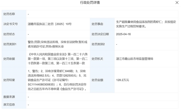 315曝光的保水虾仁涉事企业现状：违法所得已被没收并被罚款